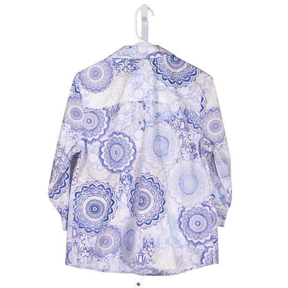 Chico's Women's Shirt Button Up Multicolor Geometric 3/4 Sleeve Blouse Top 1 M/8 - Picture 2 of 7